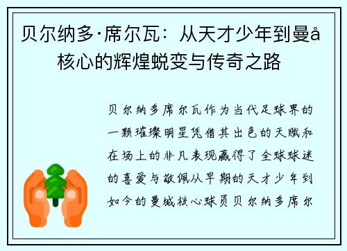 贝尔纳多·席尔瓦：从天才少年到曼城核心的辉煌蜕变与传奇之路